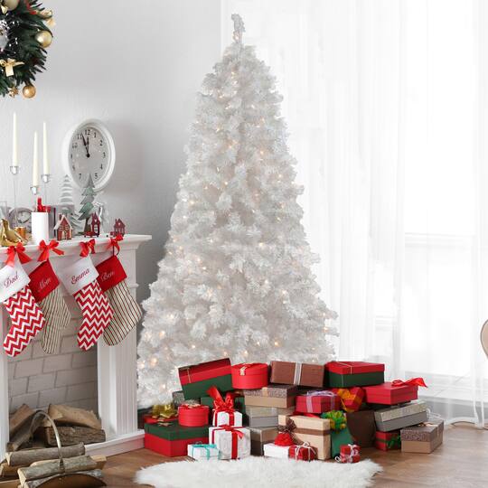 7.5ft. Pre-Lit Flocked White Spruce Artificial Christmas Tree, Clear Lights